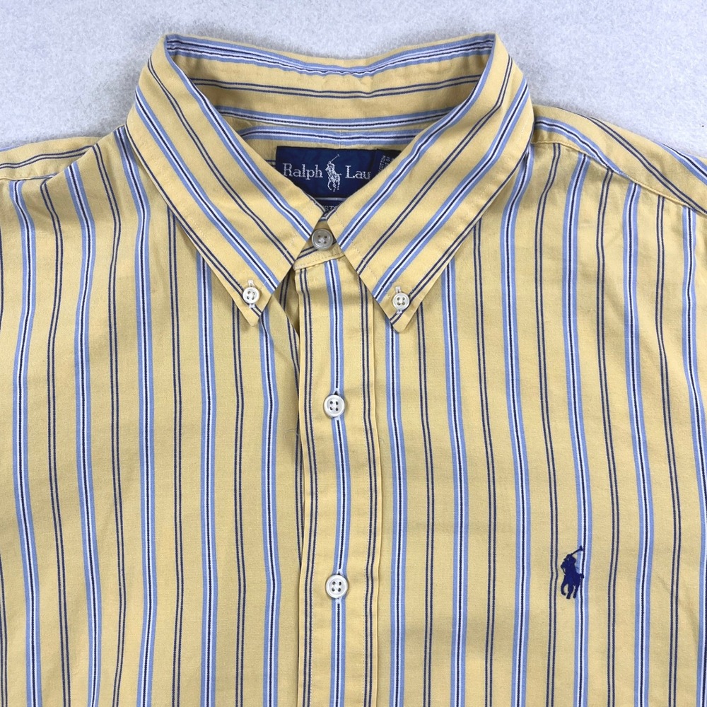 Polo Ralph Lauren Mens XL Custom Fit Striped Button Down Shirt Yellow Cotton
